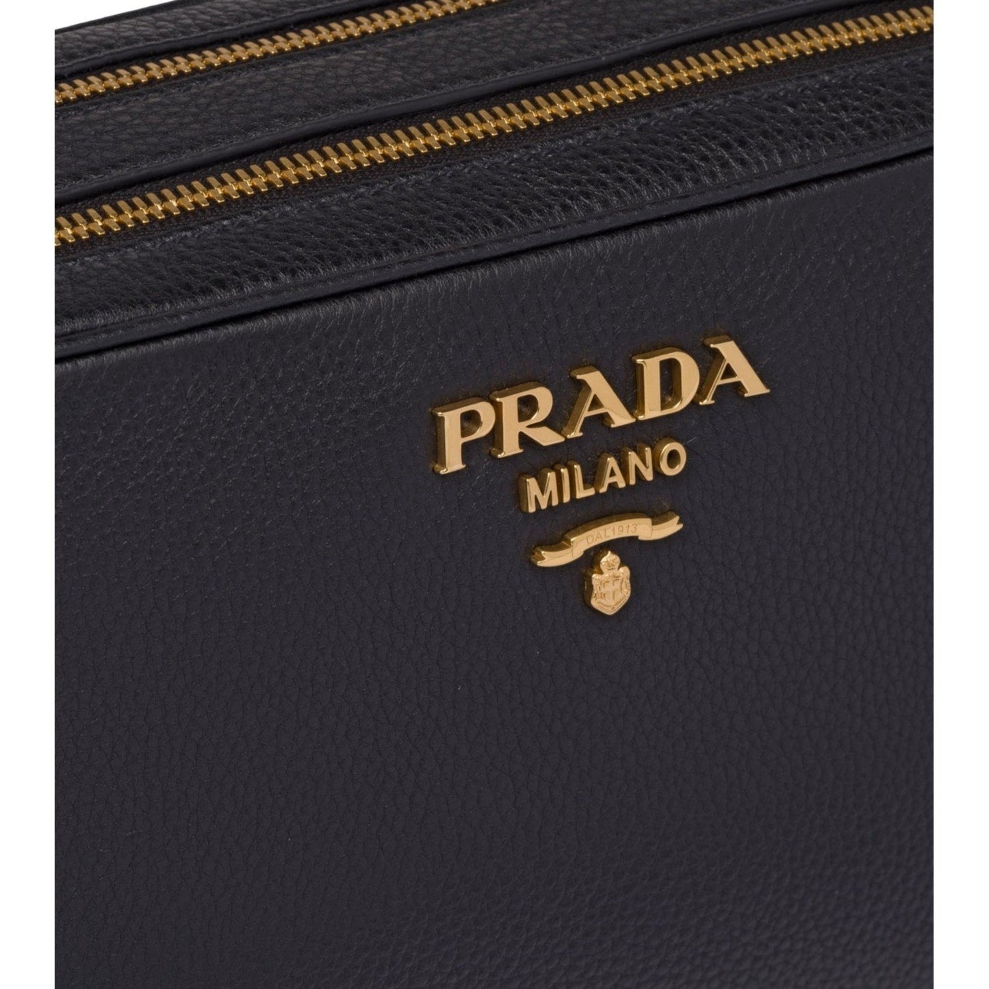 Prada Black Vitello Phenix Leather Double Zip Cross Body Bag