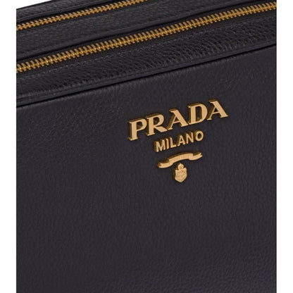 Prada Black Vitello Phenix Leather Double Zip Cross Body Bag