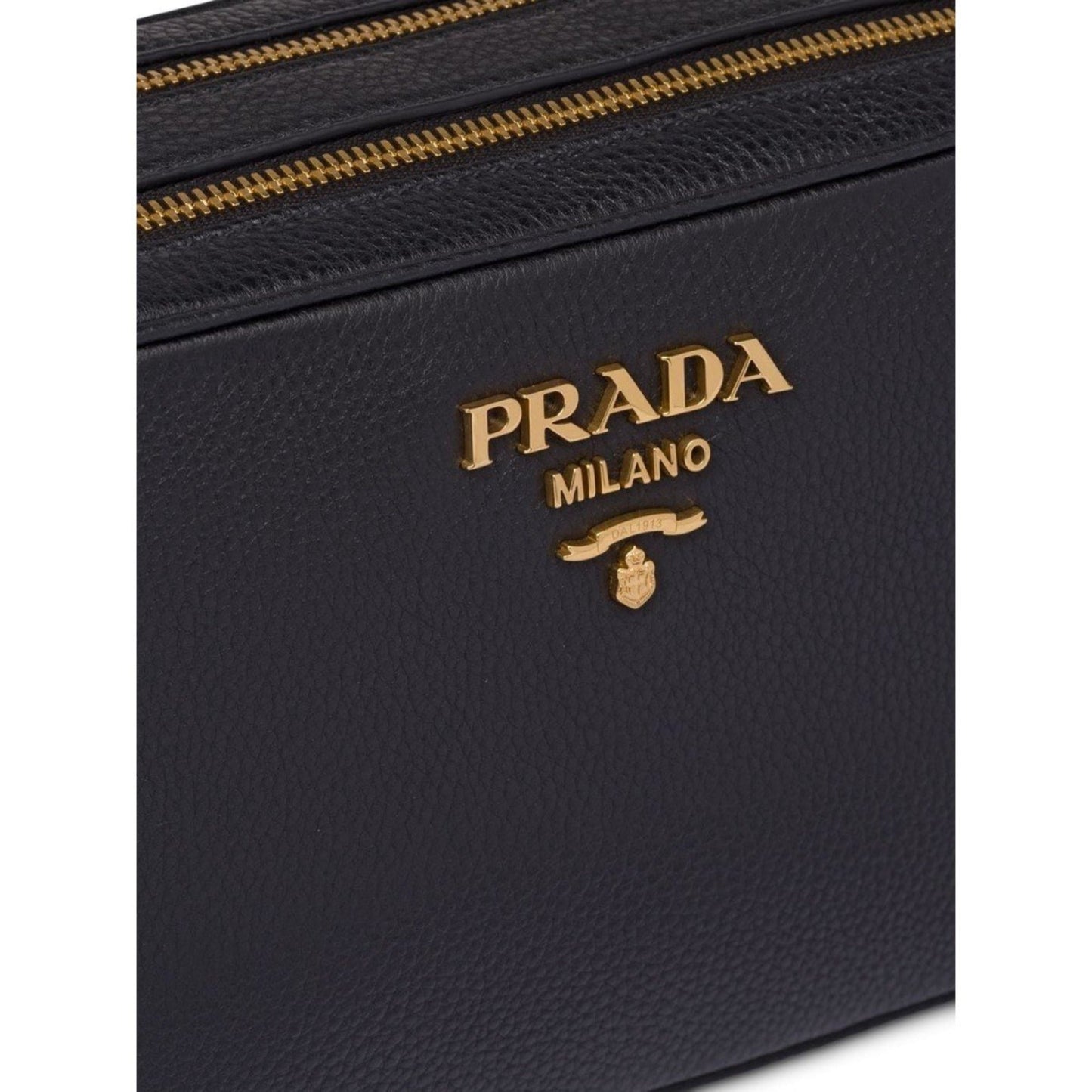 Prada Black Vitello Phenix Leather Double Zip Cross Body Bag