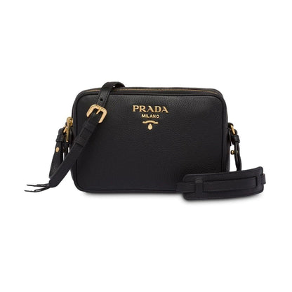 Prada Black Vitello Phenix Leather Double Zip Cross Body Bag