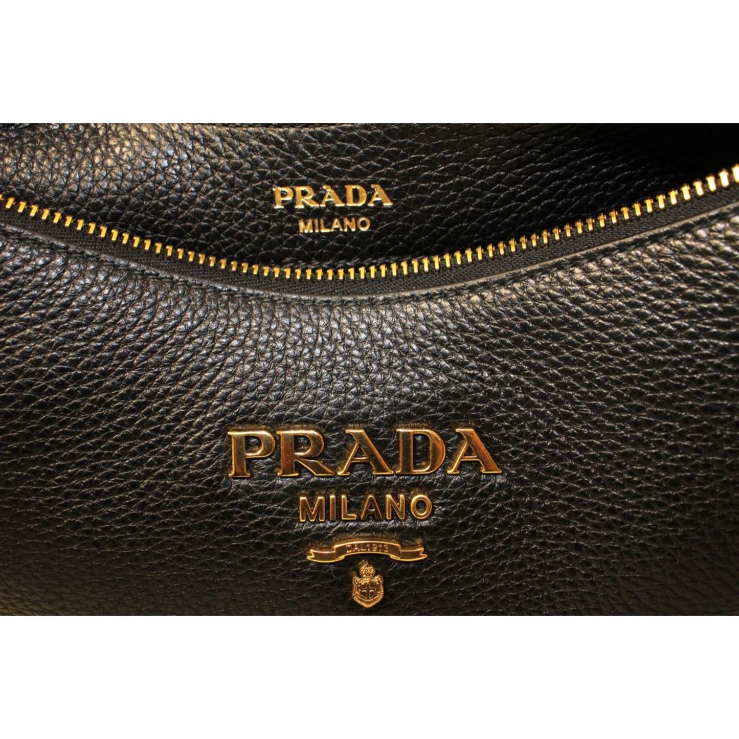 Prada Black Vitello Phenix Leather Web Stripe Strap Crossbody