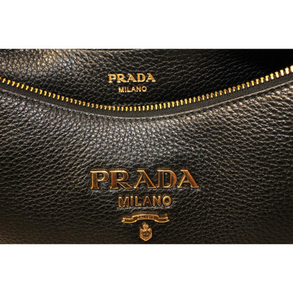 Prada Black Vitello Phenix Leather Web Stripe Strap Crossbody