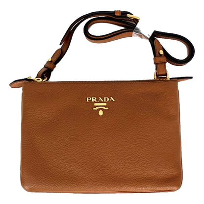 Prada Vitello Phenix Cannella Brown Leather Crossbody Bag