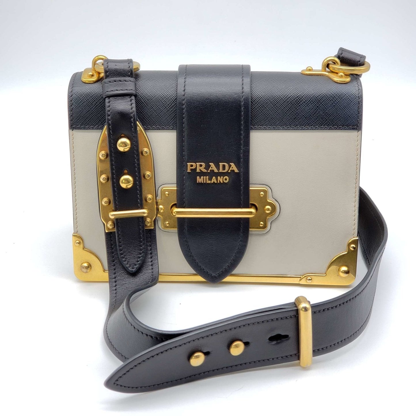 Prada Cahier Black & White Leather Shoulder Bag