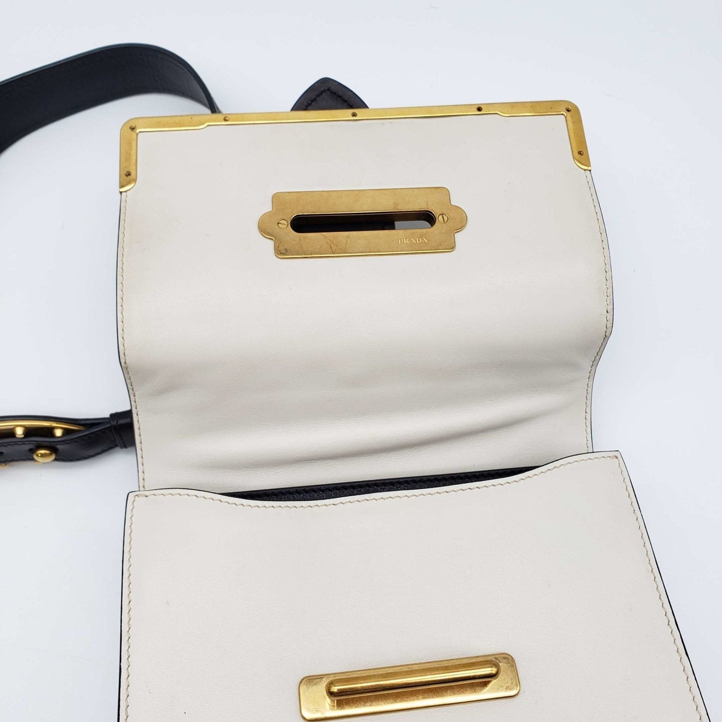 Prada Cahier Black & White Leather Shoulder Bag