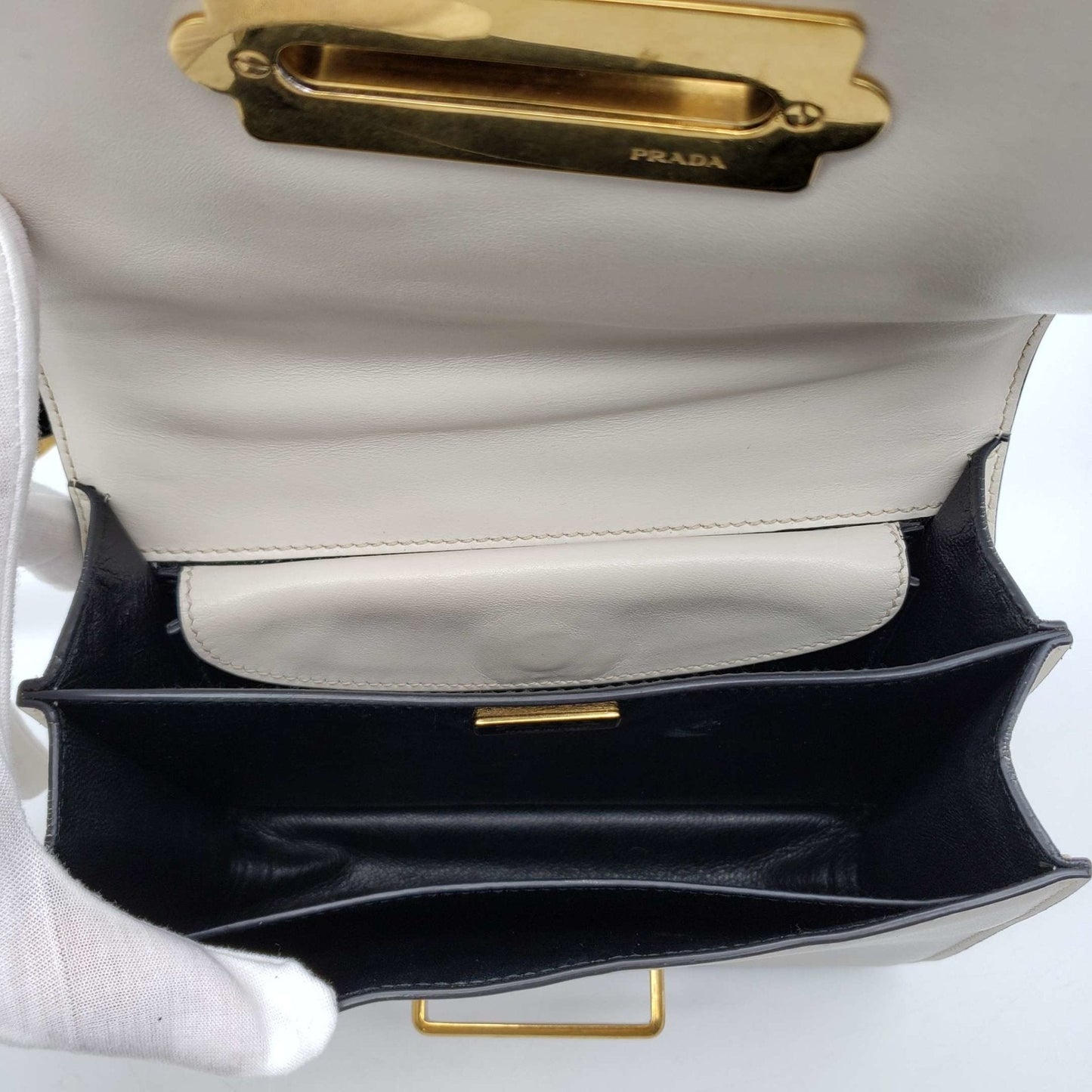 Prada Cahier Black & White Leather Shoulder Bag