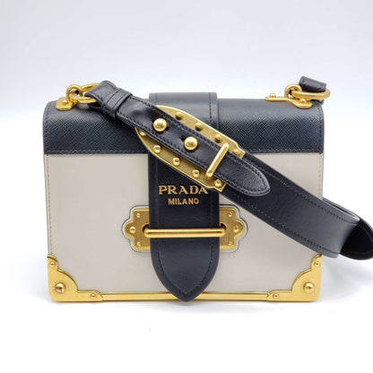 Prada Cahier Black & White Leather Shoulder Bag