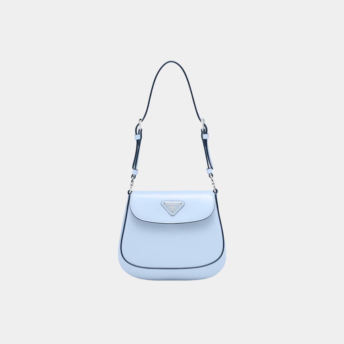 Prada Cleo Brushed Leather Mini Bag, Celeste, Front