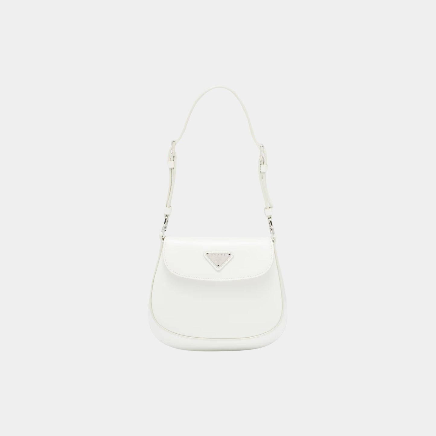 Prada Cleo Brushed Leather Mini Bag, White, Front