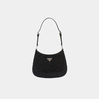 Prada Cleo Satin Bag With Crystals, Black, Front