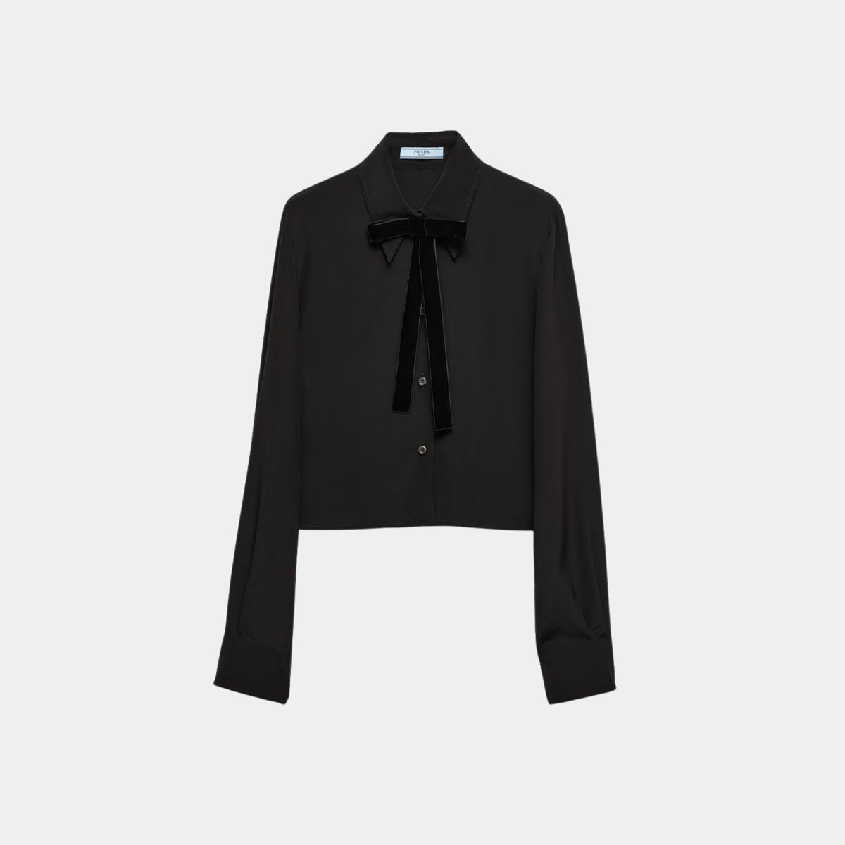 Crepe de Chine Boxy Shirt with Velvet Bow