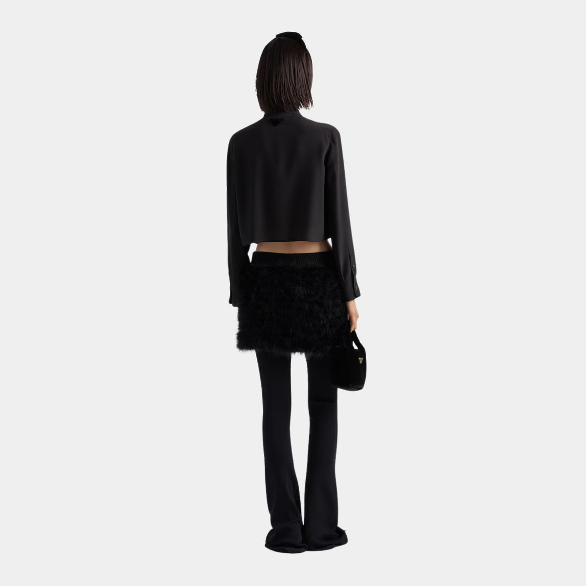 Crepe de Chine Boxy Shirt with Velvet Bow