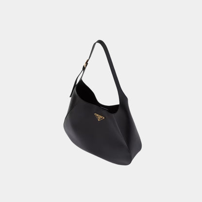 Large Leather Shoulder Bag with Topstitching