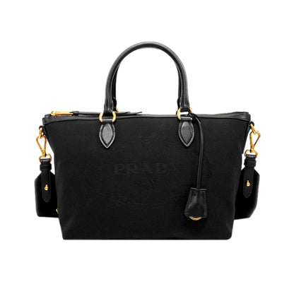 Prada Logo Jacquard Black Canvas Satchel Crossbody