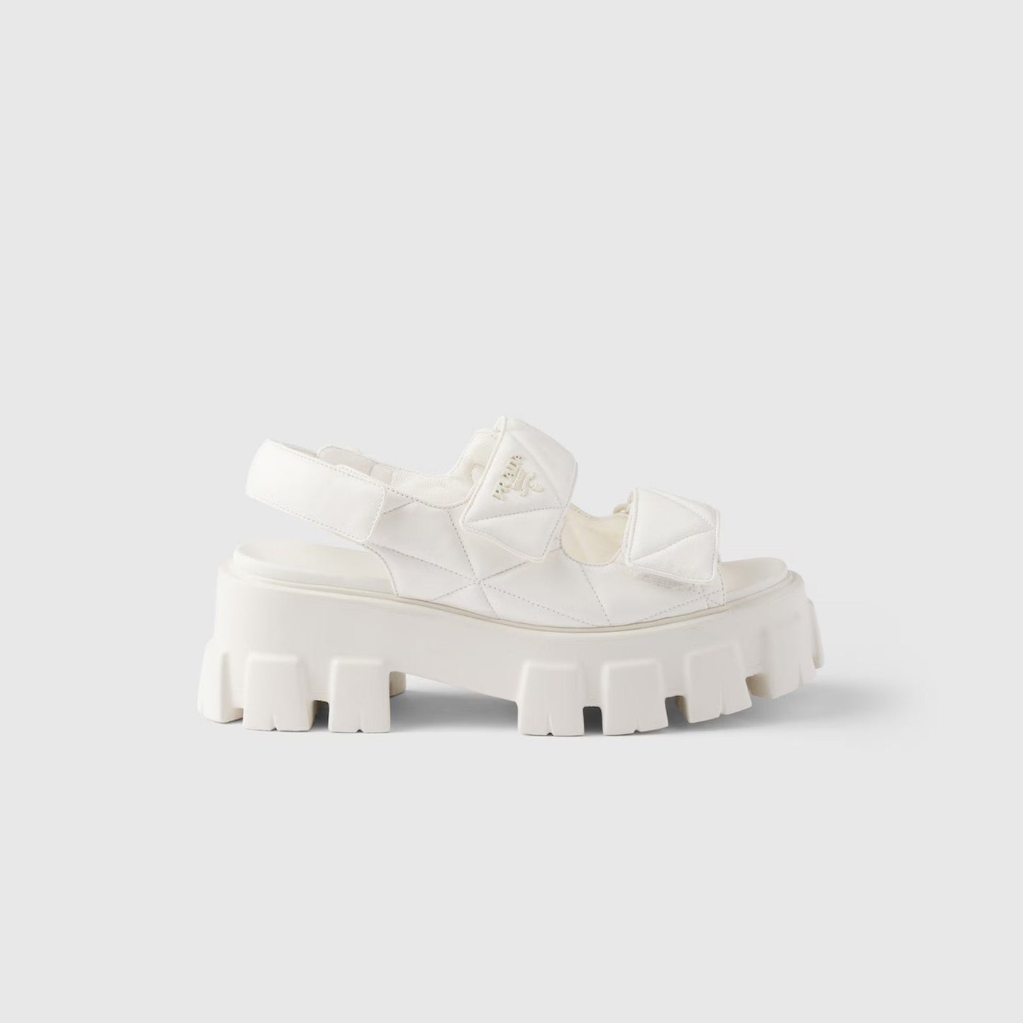 Prada Monolith Nappa Lambskin Leather Sandals, Ivory, Side