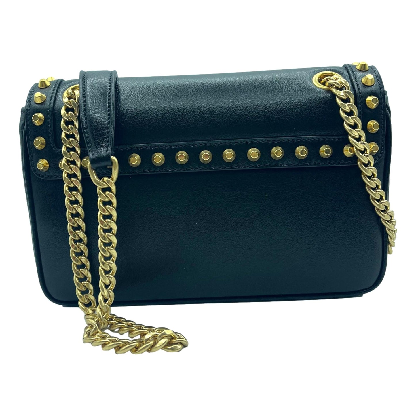 Prada Pattina Black Calf Leather Studded Flap Chain Crossbody Bag