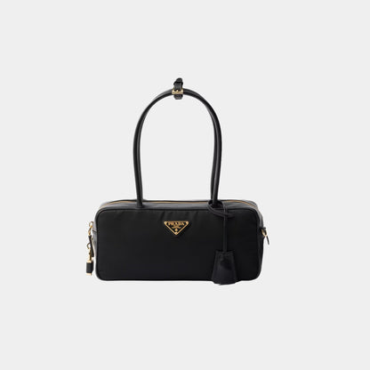 Re-Nylon And Leather Small Top Handle Bag With Padlock
