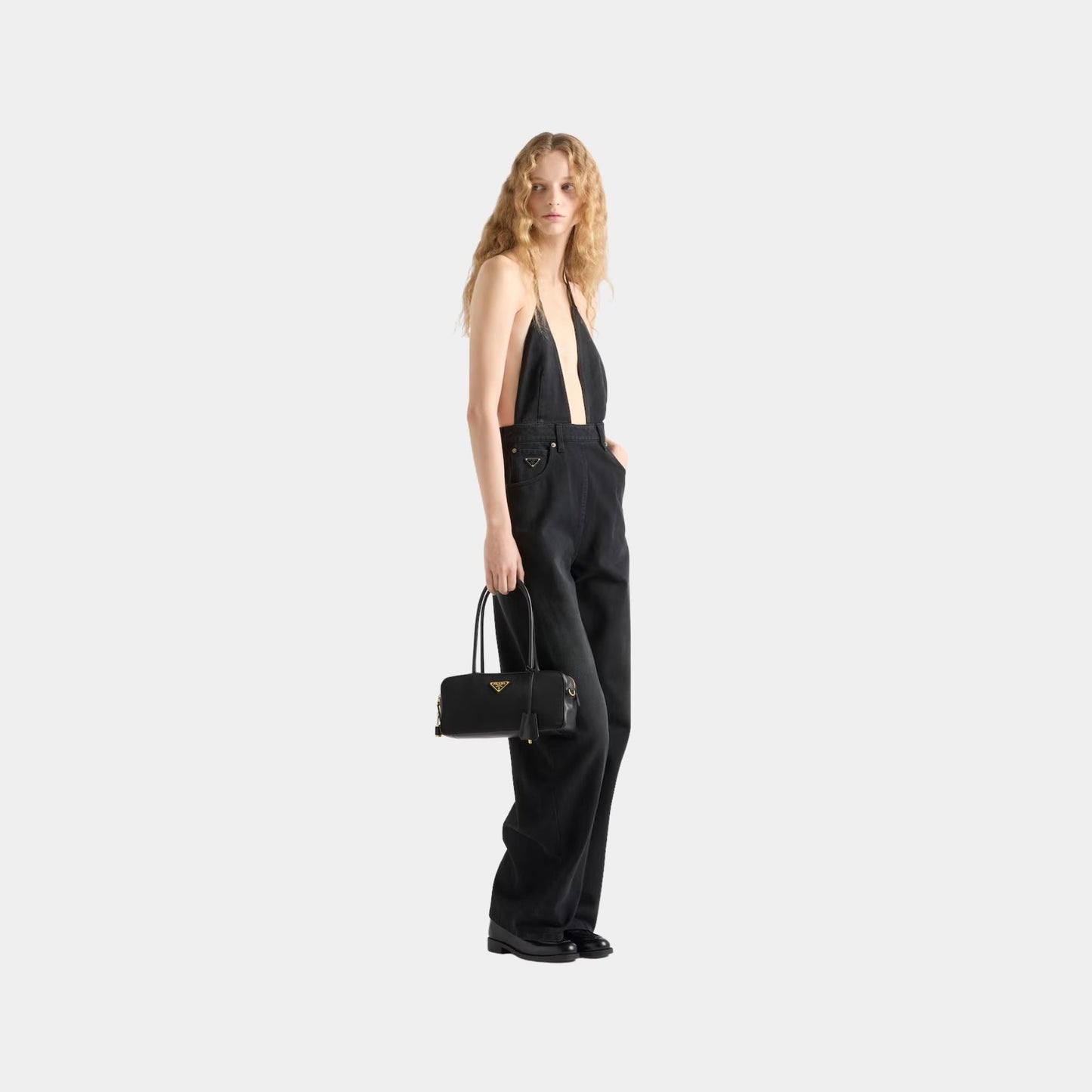 Re-Nylon And Leather Small Top Handle Bag With Padlock