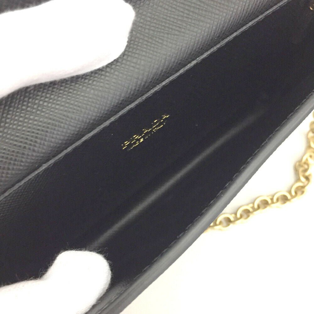 PRADA Saffiano Logo Black Leather Wallet On Chain Shoulder Bag