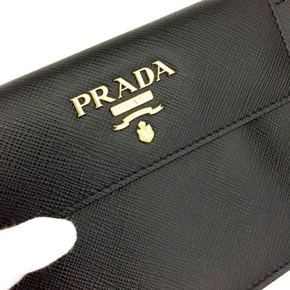 PRADA Saffiano Logo Black Leather Wallet On Chain Shoulder Bag