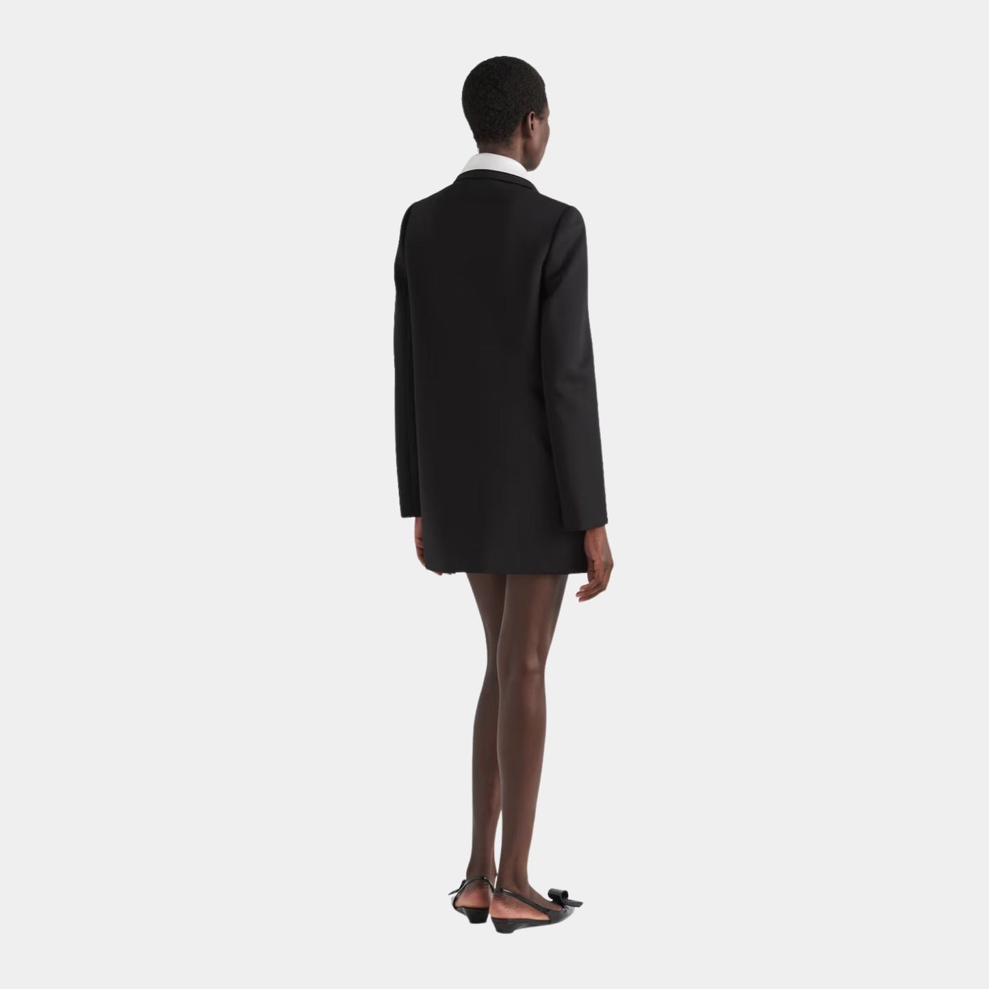 Singled-breasted Wool Sateen Coat with Collar