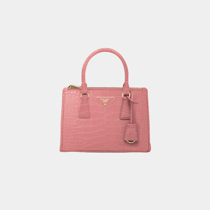 Prada Small Galleria Crocodile Leather Bag, Petal Pink, Front