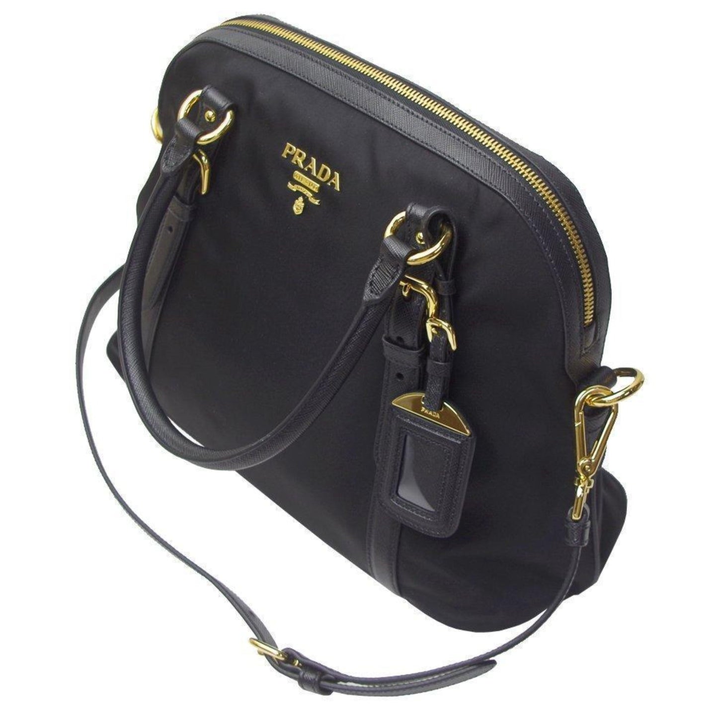 Prada Tessuto Nylon Saffiano Leather Black Satchel Bag