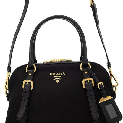 Prada Tessuto Nylon Saffiano Leather Black Satchel Bag