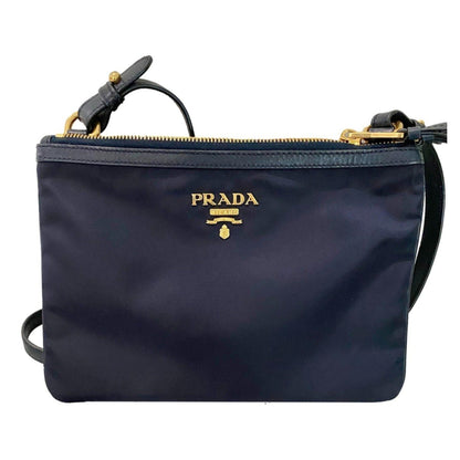 Prada Tessuto Nylon Blue Zip Calf Leather Cross Body Bag