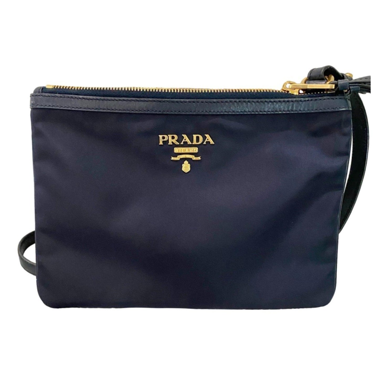 Prada Tessuto Nylon Blue Zip Calf Leather Cross Body Bag