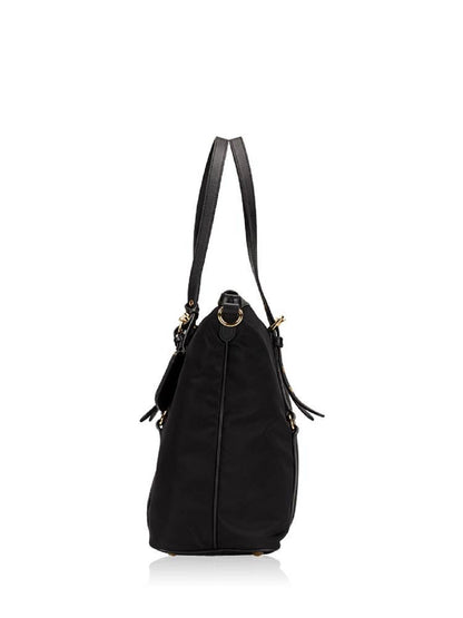 Prada Tessuto Nylon Saffiano Leather Black Top Zip Tote Bag