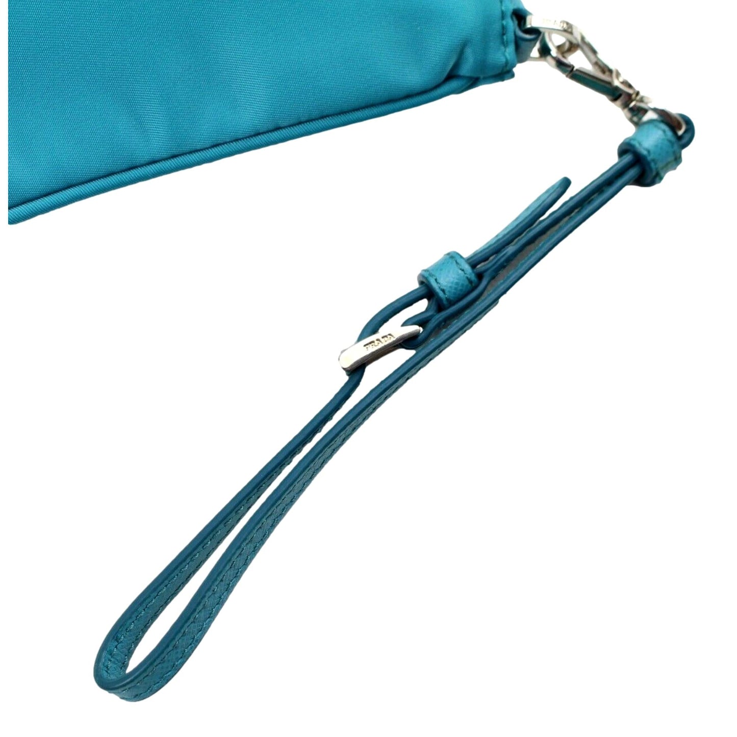 Prada Tessuto Turquoise Nylon Cosmetic Case Wristlet Clutch Bag