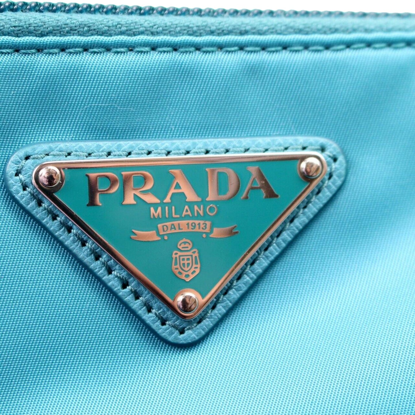 Prada Tessuto Turquoise Nylon Cosmetic Case Wristlet Clutch Bag