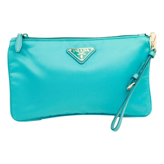 Prada Tessuto Turquoise Nylon Cosmetic Case Wristlet Clutch Bag