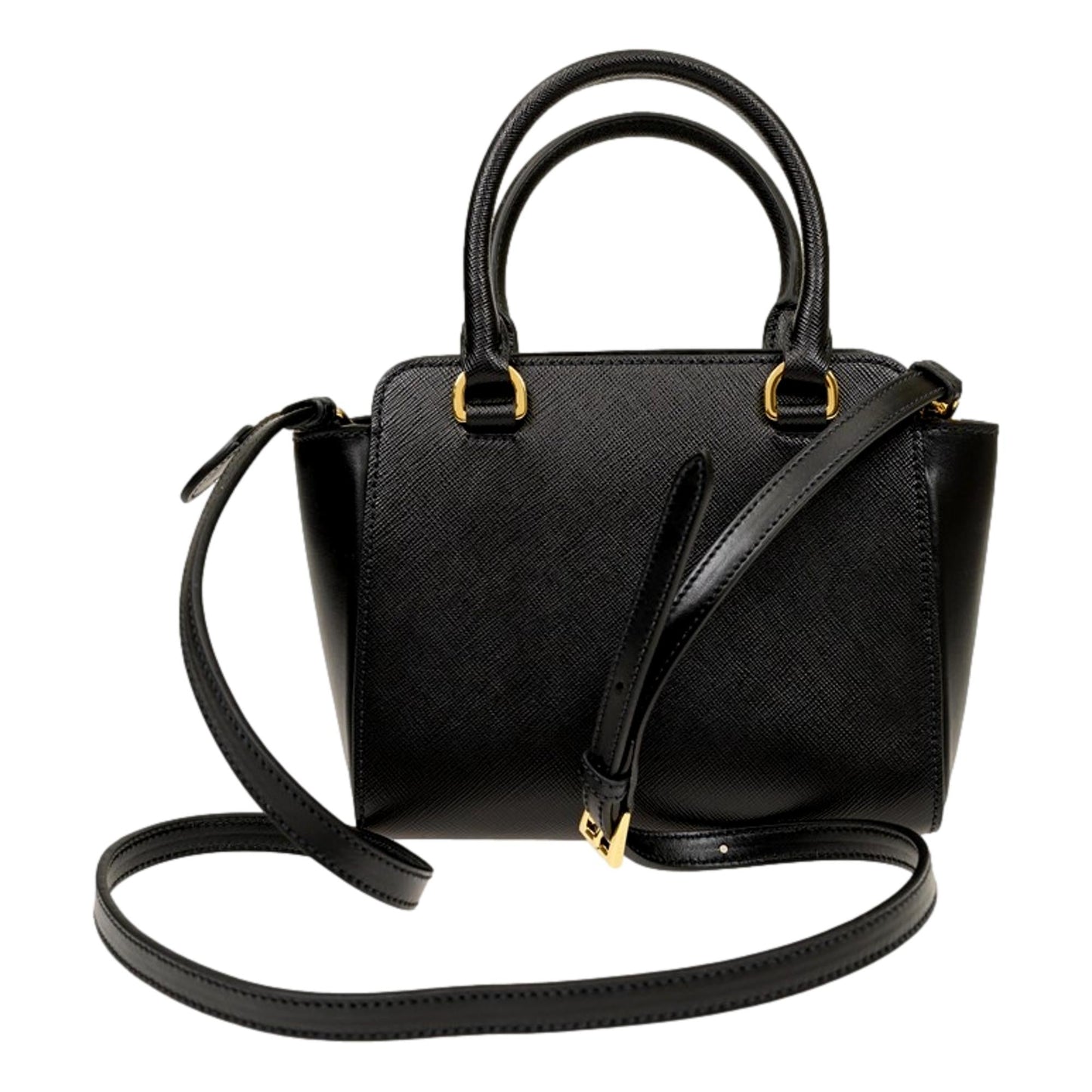 Prada Triangle Logo Black Saffiano Lux Leather Crossbody Tote Bag