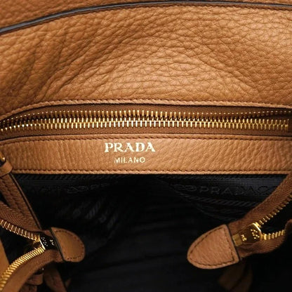 Prada Vitello Phenix Bucket Crossbody Bag Caramel Brown Web Strap