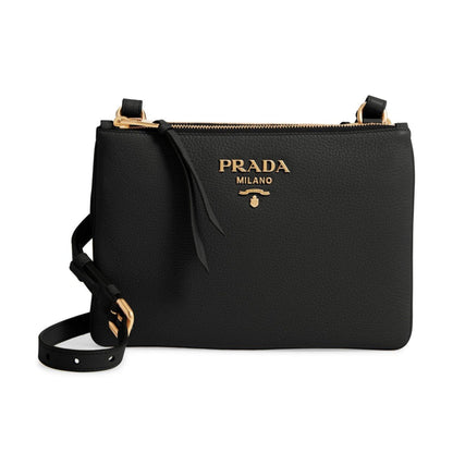 Prada Vitello Phenix Leather Gold Hardware Black Cross Body