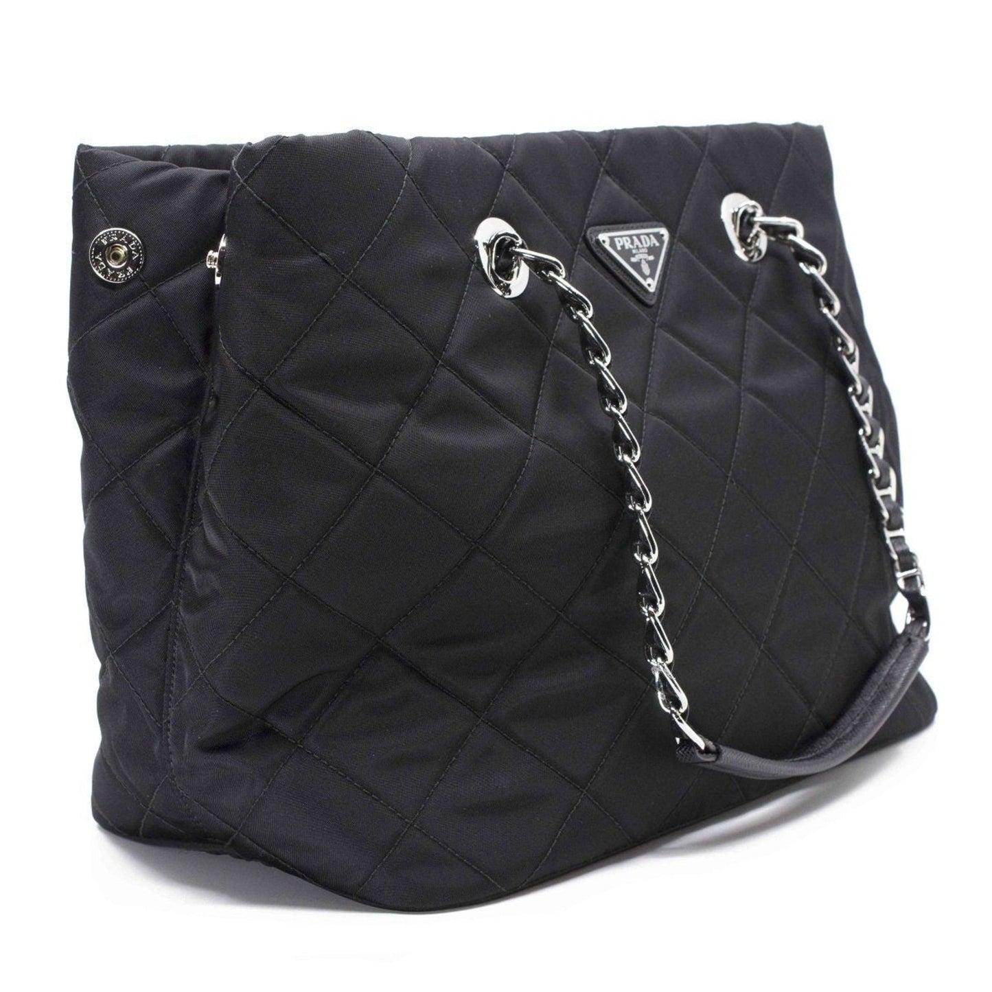 Prada Black Quilted Tessuto Chain Shoulder Bag Tote