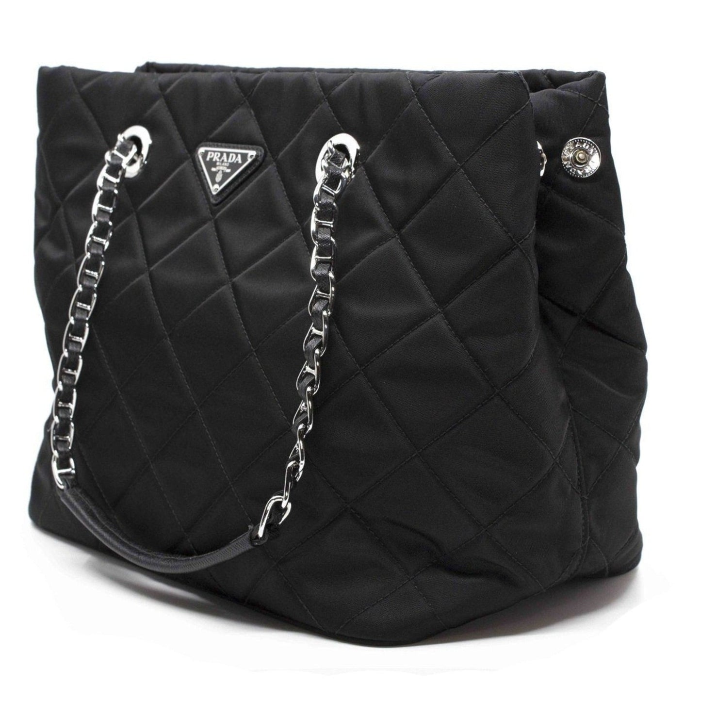 Prada Black Quilted Tessuto Chain Shoulder Bag Tote