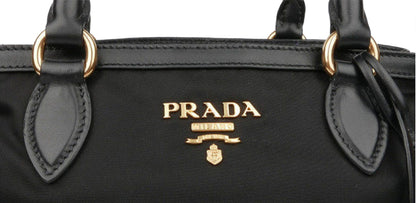 Prada Tessuto Nylon Black Saffiano Medium Handbag Satchel