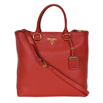 Prada Vitello Phenix Red Leather Shopping Tote