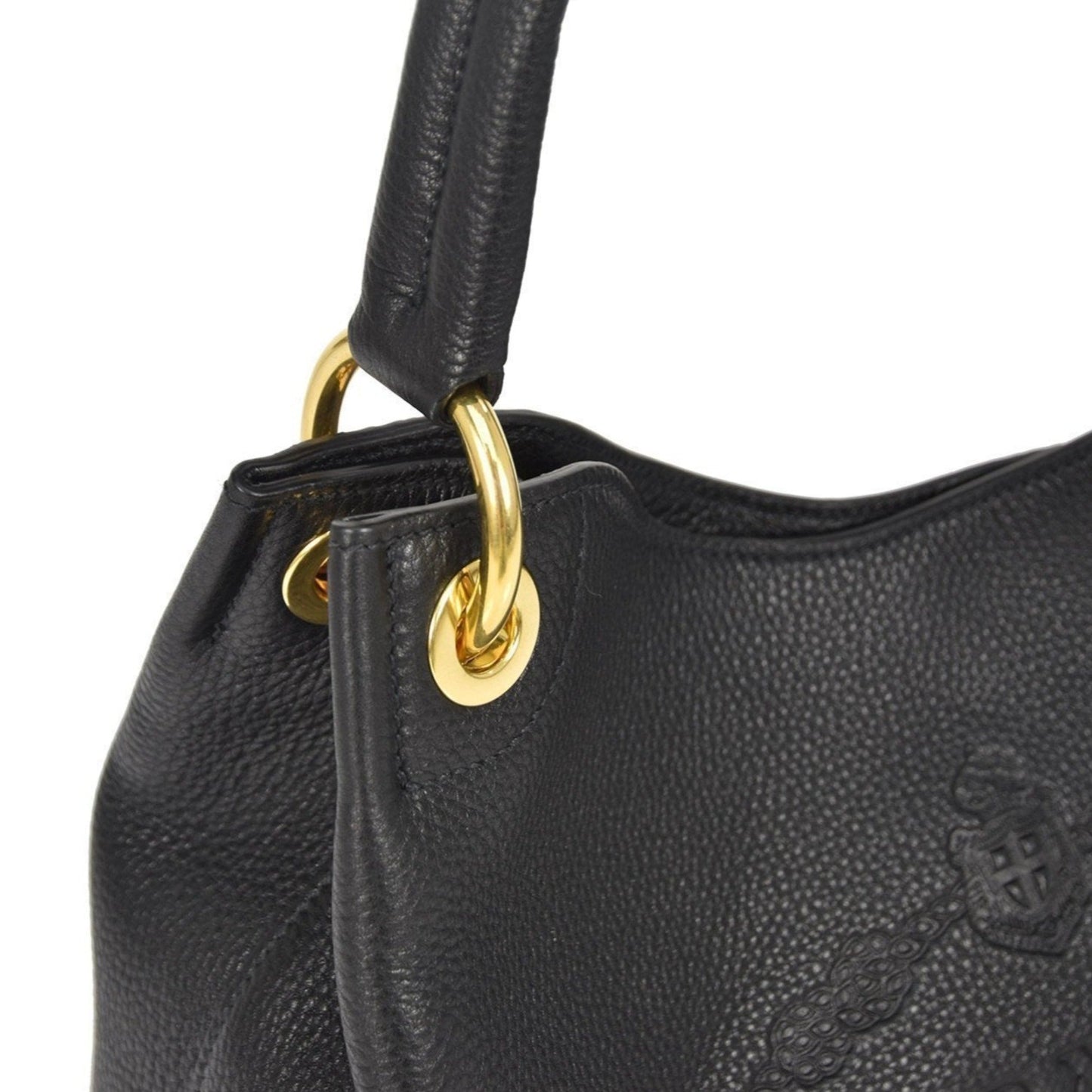 Prada Vitello Phenix Black Leather Embossed Logo Hobo Tote Bag