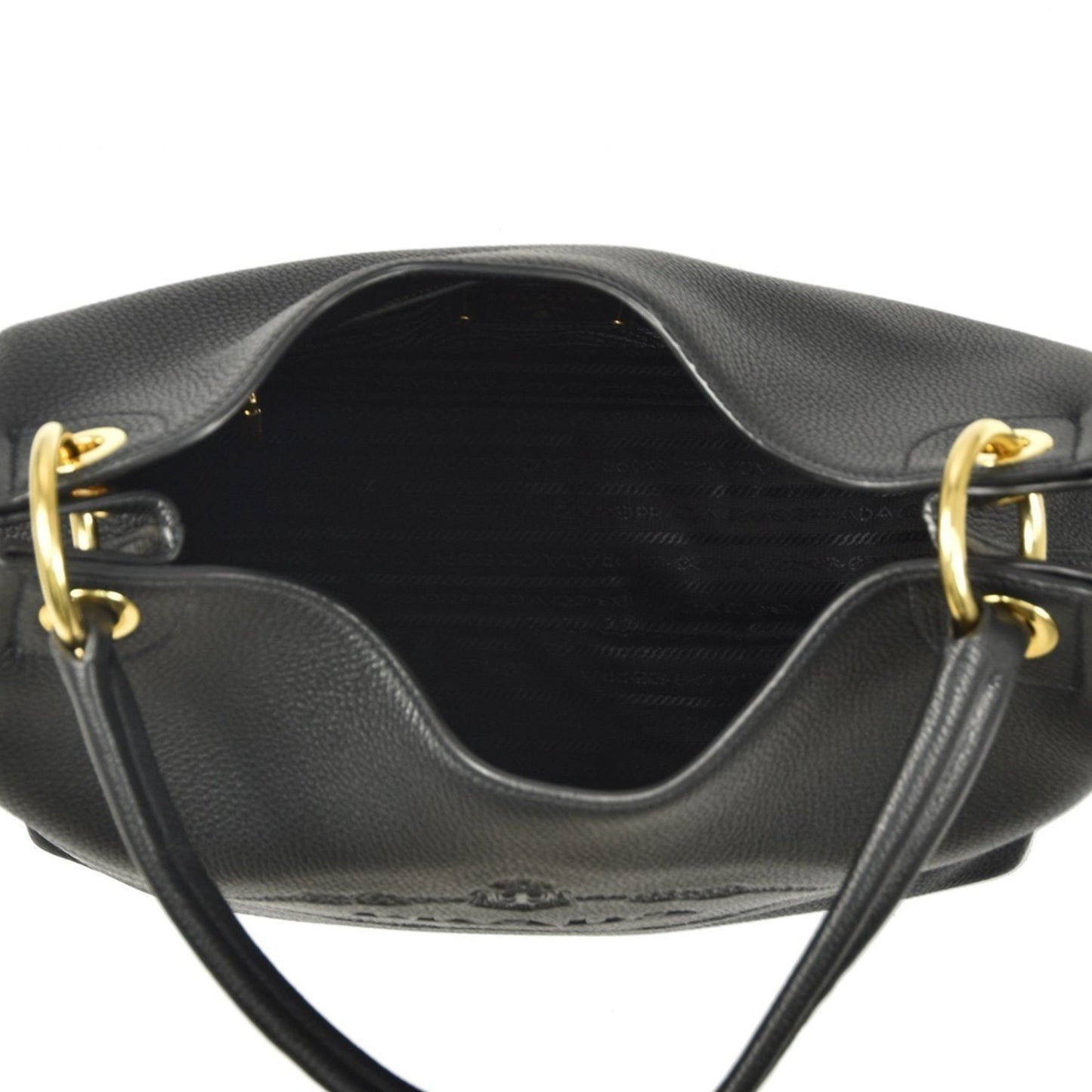 Prada Vitello Phenix Black Leather Embossed Logo Hobo Tote Bag