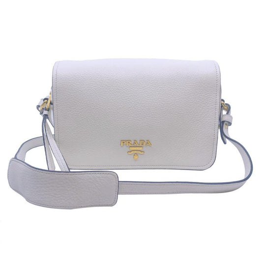 Prada Flap Vitello Phenix Ivory Leather Cross Body Bag