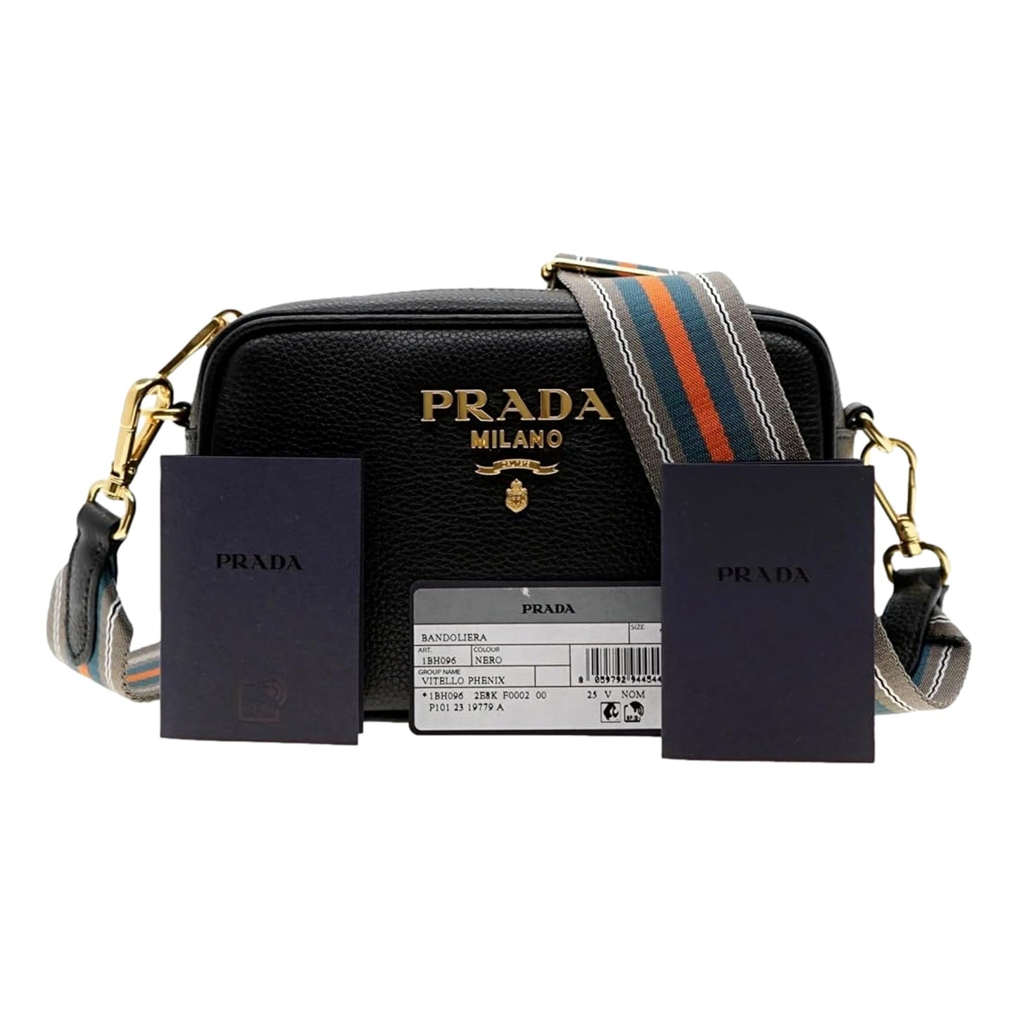 Prada Milano Black Leather Crossbody Bag Web Stripe Strap