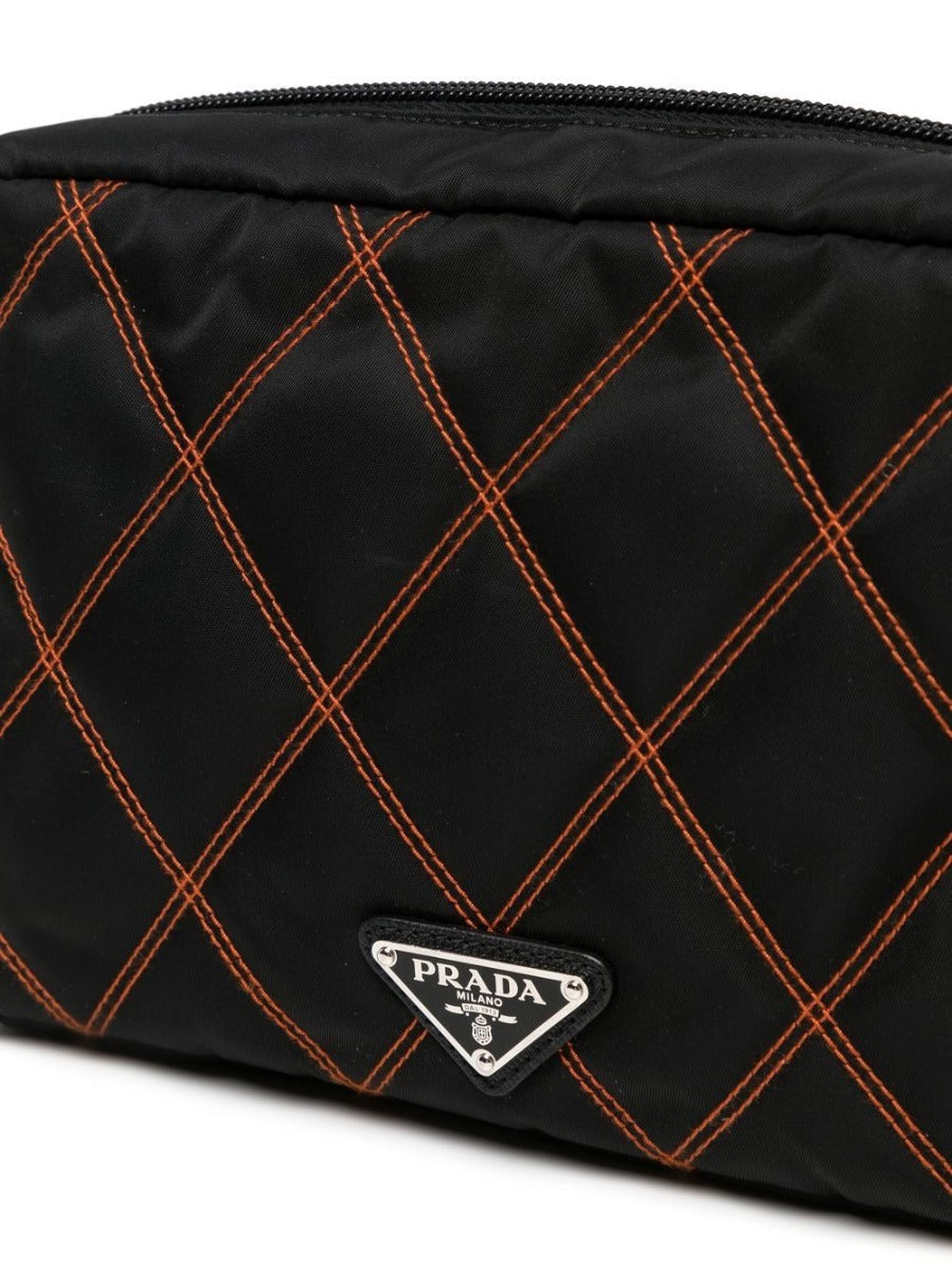 PRADA Nylon Black and Orange Pouch