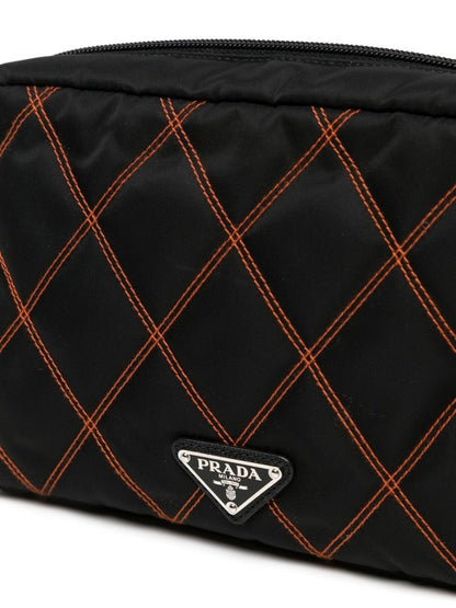 PRADA Nylon Black and Orange Pouch