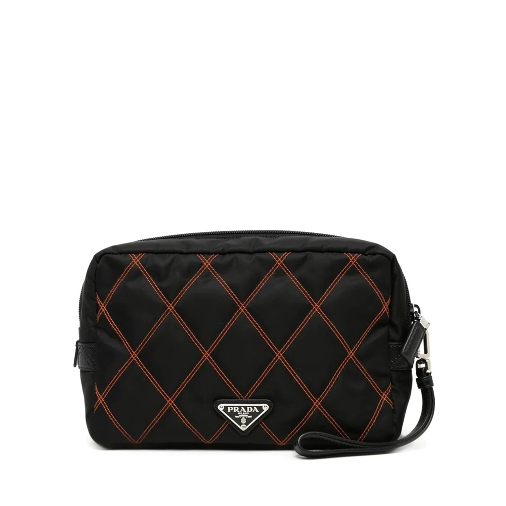 PRADA Nylon Black and Orange Pouch