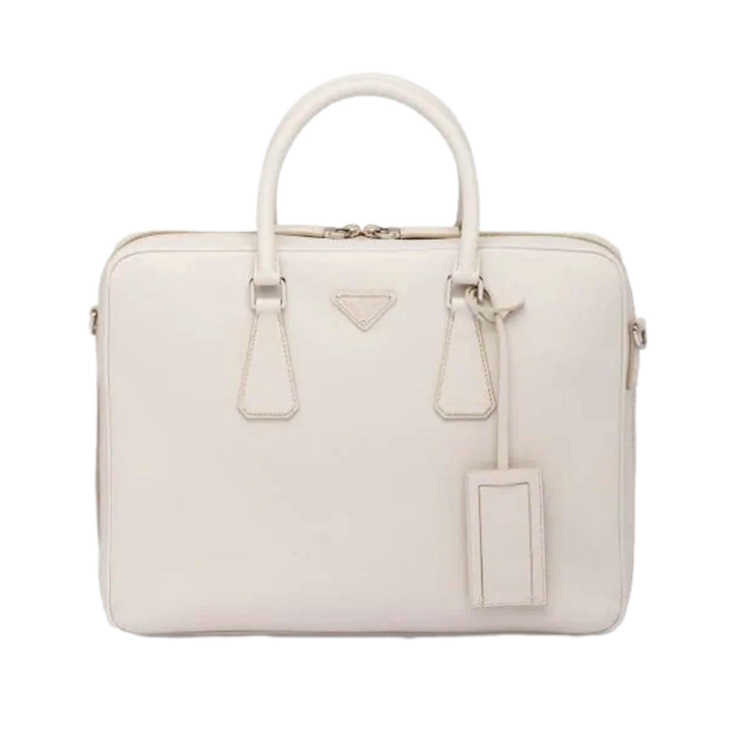 Prada Saffiano Ivory Leather Satchel Weekender Travel Tote Bag Crossbody