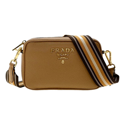 Prada Tan Caramel Leather Crossbody Bag Web Stripe Strap